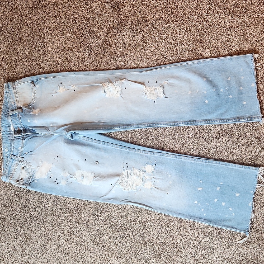 Free People | Distressed & Bedazzeled Light Blue Jeans - Picture 3 of 14